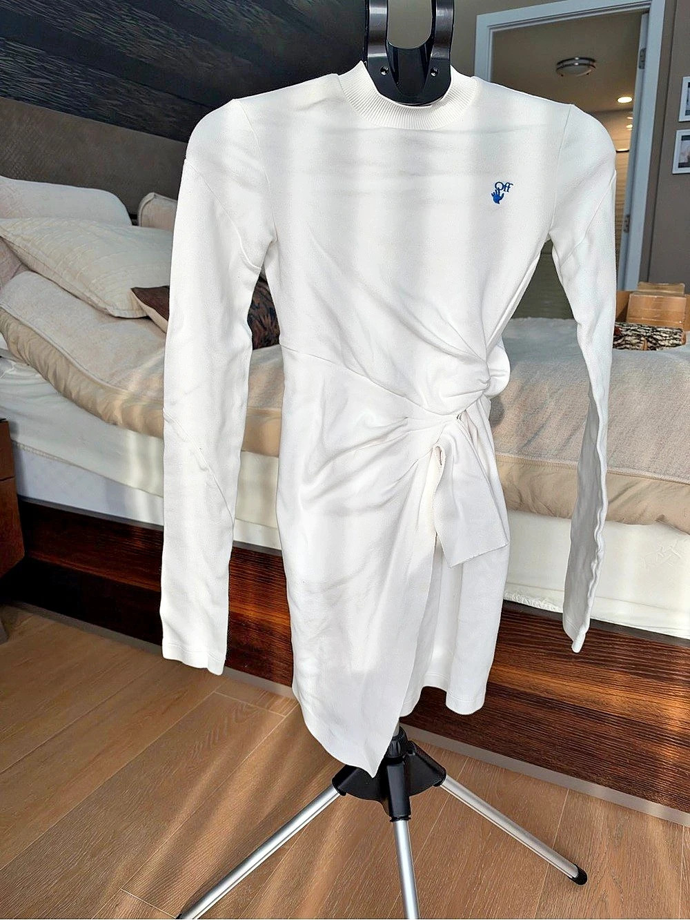 Off-White White Cotton Wrap Mini Dress IT 36 (XS)
